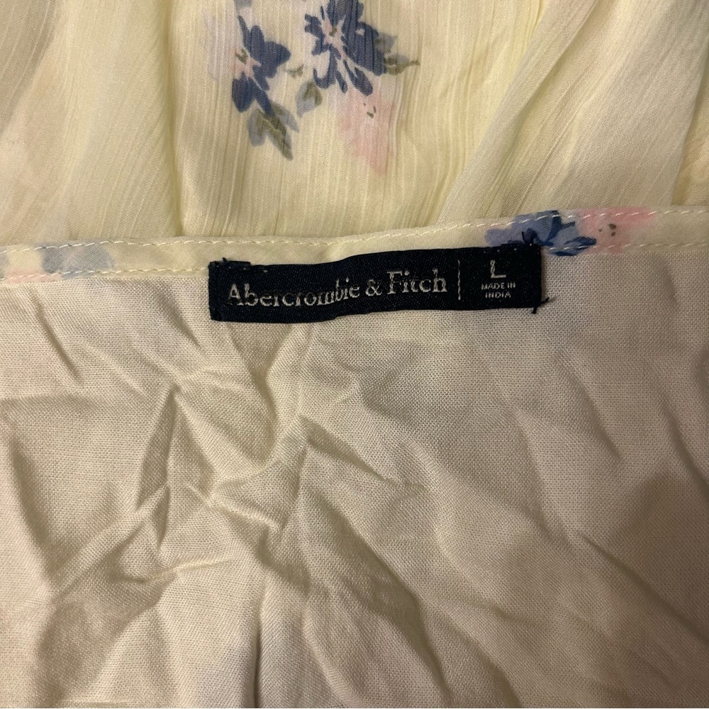 Abercrombie & Fitch Butter Yellow Blue Floral Sleeveless Wrap Dress, Size Large - Picture 9 of 11
